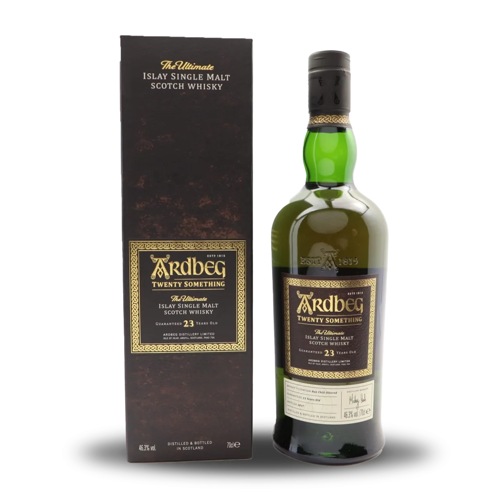 Casks Galore Whisky Scotland Ardbeg 23 year old Twenty Something Islay single malt Scotch whisky bottle with presentation box casks galore