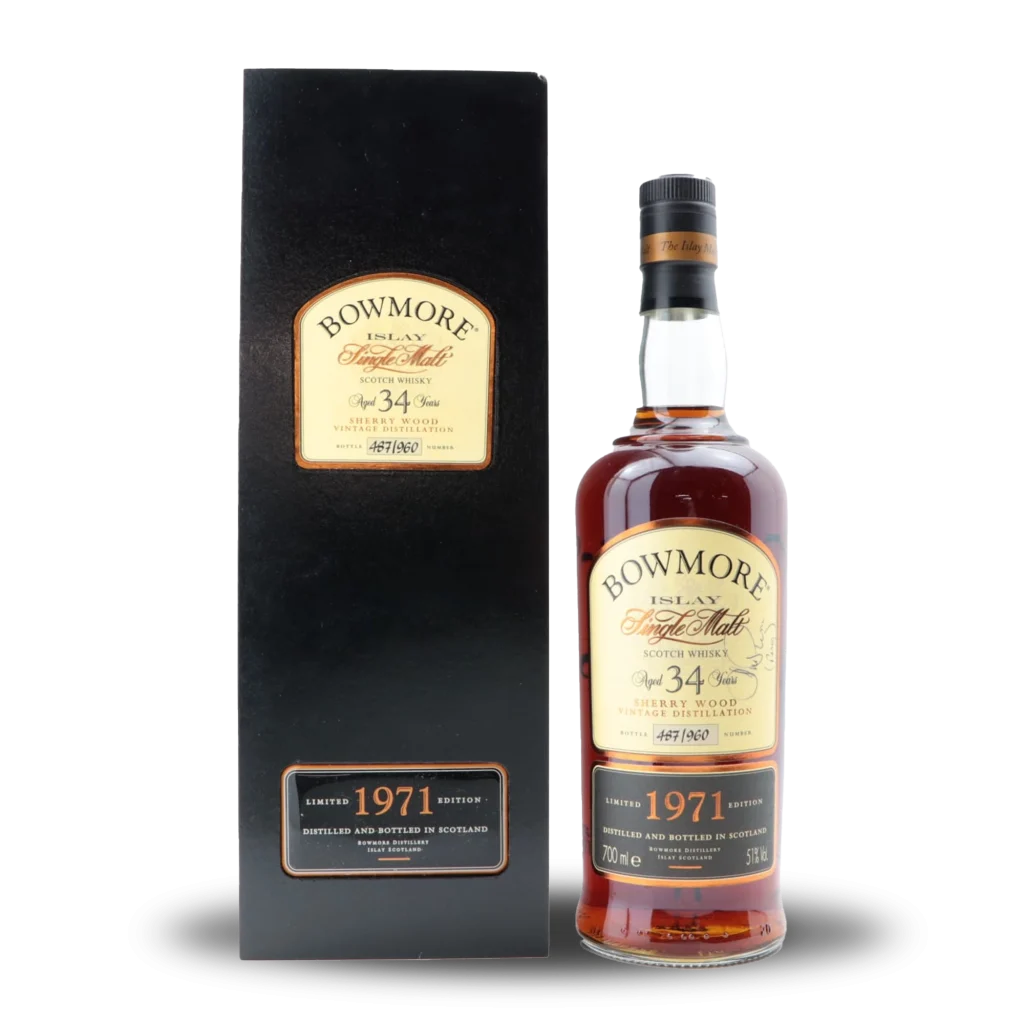 Casks Galore Whisky Scotland Bowmore 1971 34 year old Islay single malt Scotch whisky bottle with luxury presentation casks galore
