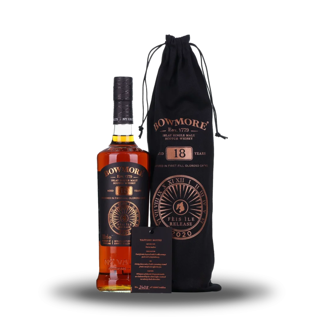 Casks Galore Whisky Scotland Bowmore 18 year old Feis Ile 2020 Islay whisky bottle with limited edition label casks galore