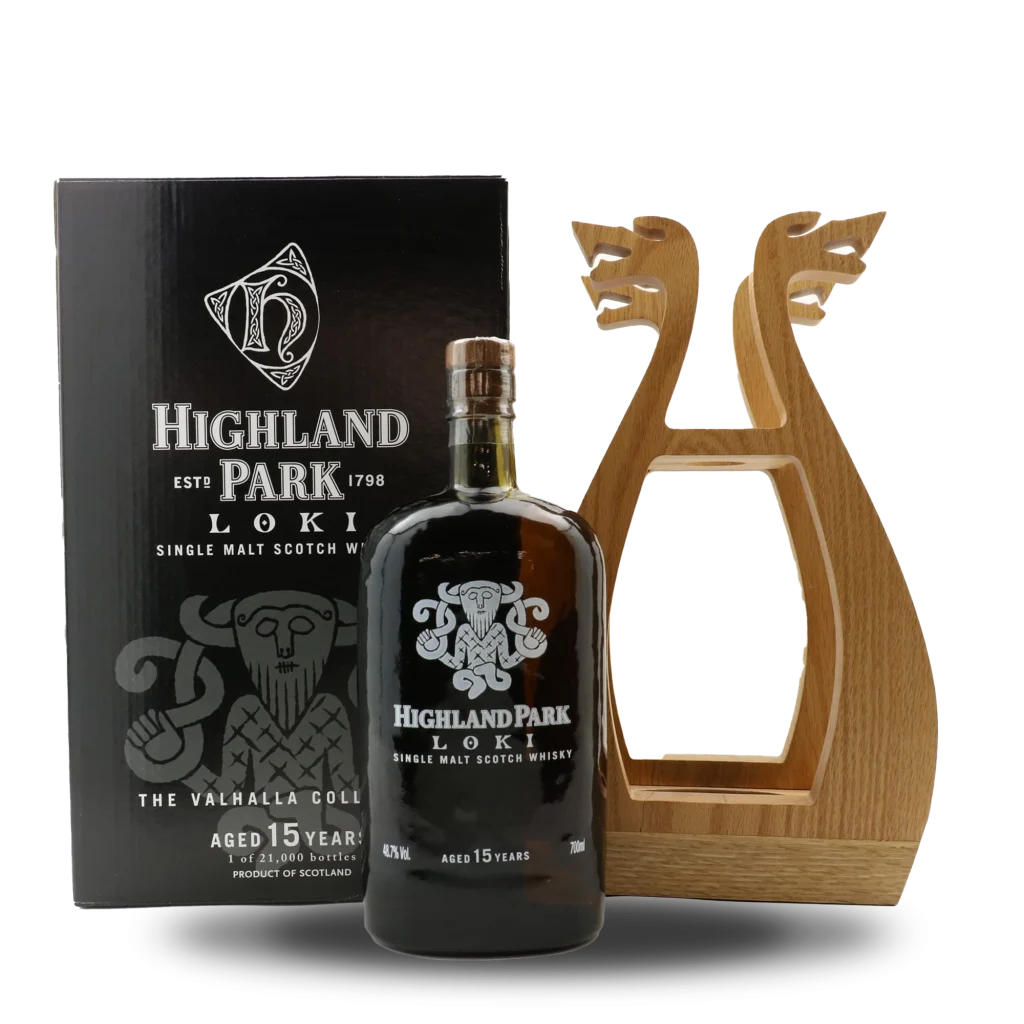Casks Galore Whisky Scotland Highland Park Loki 15 year old Valhalla Collection whisky bottle with wooden presentation case casks galore